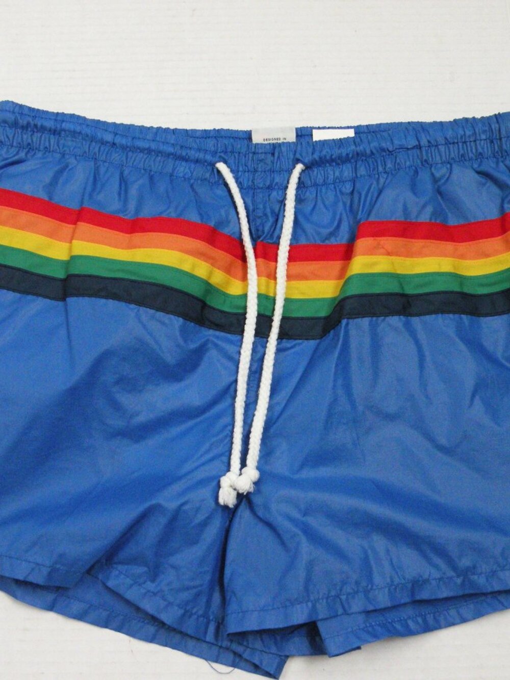 Vintage Sea Waves Hawaii Rainbow Swim Trunks Summer 1980's Size S